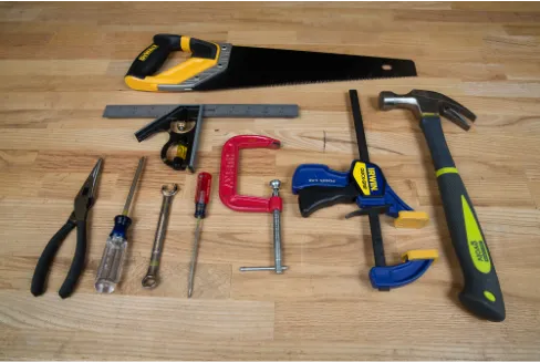 Workshop tools laid out on a bench